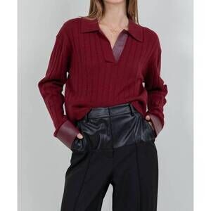 NEW WHITEROOM+CACTUS knit leather sweater in burgundy